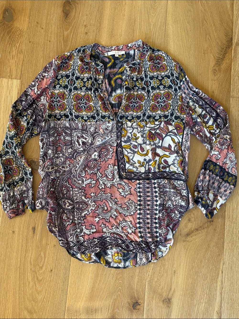 Olivaceous Multicolor Paisley & Floral Patchwork Button-Down Shirt